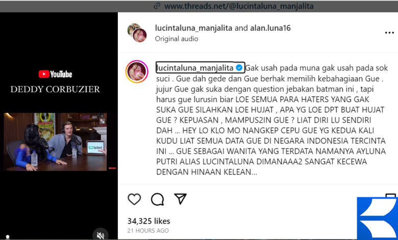 Merasa Dijebak di Podcast Deddy Corbuzier, Lucinta Luna Beri Klarifikasi di Instagram